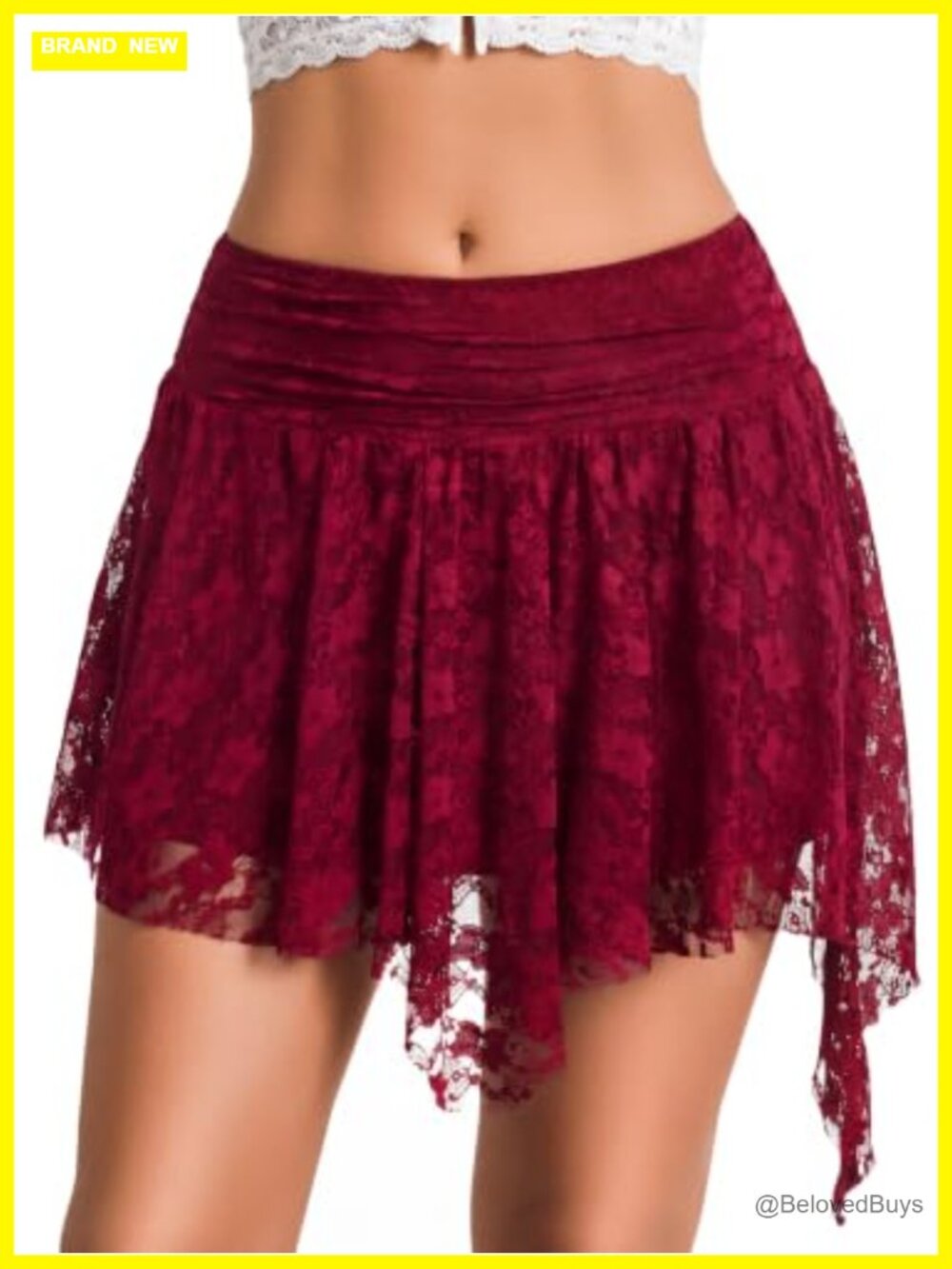 Lace Mini Skirt Asymmetrical One-Side Long Y2K Low Rise Floral Lace